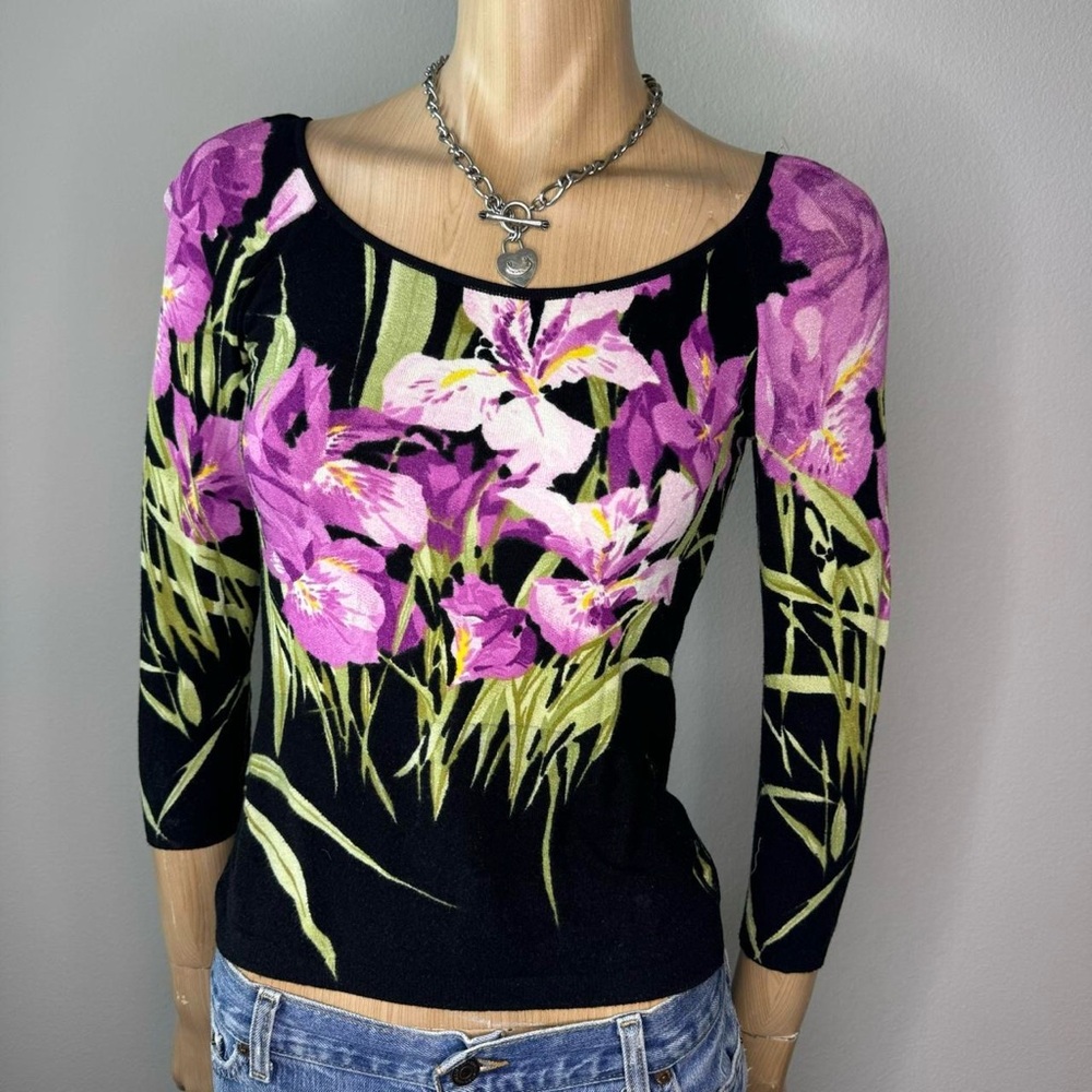 Blumarine Black and Purple Floral Knit